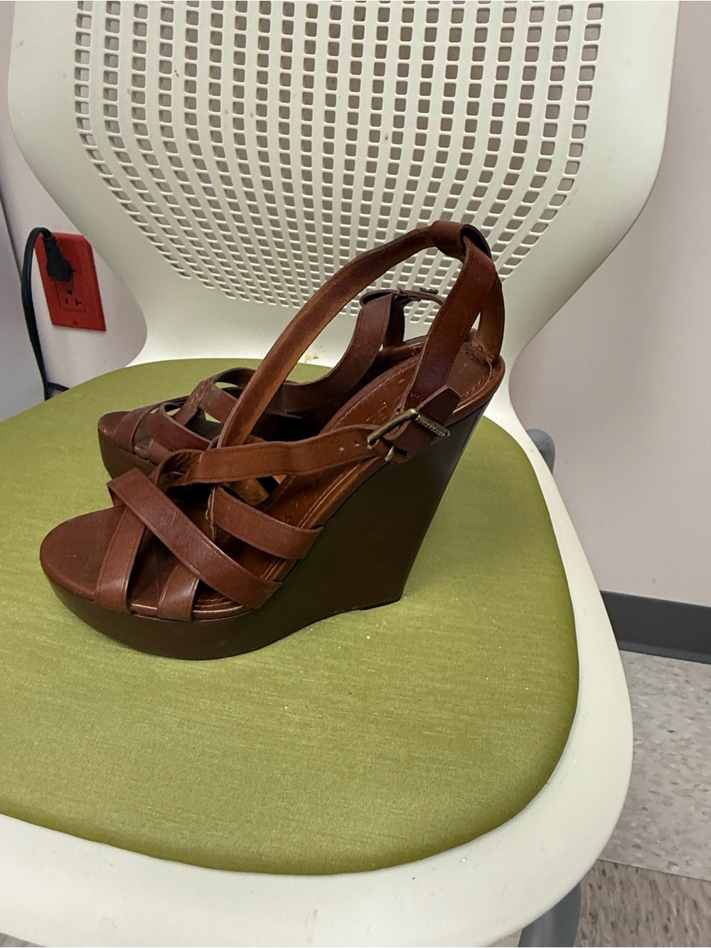 Burberry Brown Leather Platform Wedge Sandals 7 1/2